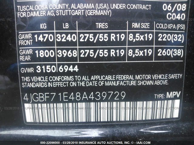 4JGBF71E48A439729 - 2008 MERCEDES-BENZ GL 450 4MATIC BLACK photo 9