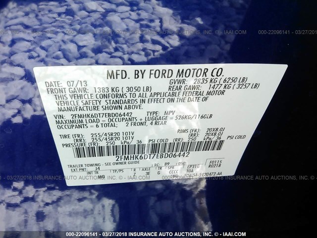 2FMHK6DT7EBD06442 - 2014 FORD FLEX LIMITED BLUE photo 9