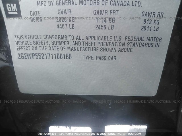 2G2WP552171100186 - 2007 PONTIAC GRAND PRIX BLACK photo 9