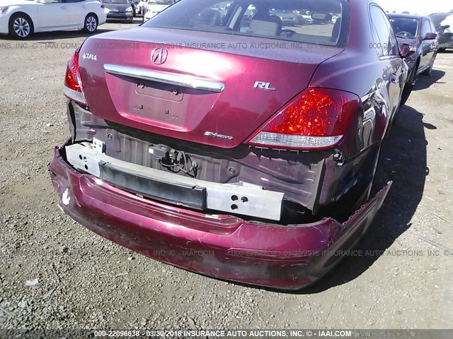 JH4KB16536C002472 - 2006 ACURA RL BURGUNDY photo 6