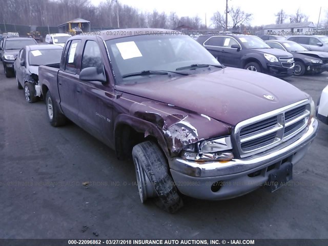 1B7GG2AX6YS635922 - 2000 DODGE DAKOTA QUAD BURGUNDY photo 1