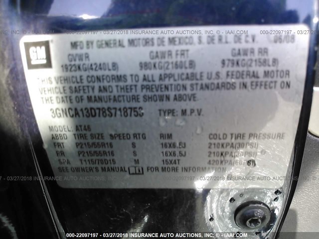 3GNCA13D78S718753 - 2008 CHEVROLET HHR LS Dark Blue photo 9