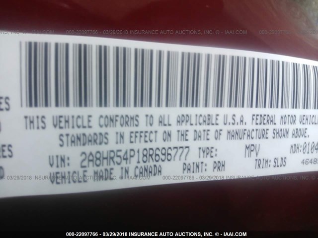 2A8HR54P18R696777 - 2008 CHRYSLER TOWN & COUNTRY TOURING RED photo 9