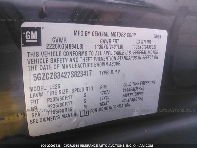 5GZCZ63427S823417 - 2007 SATURN VUE BLACK photo 9