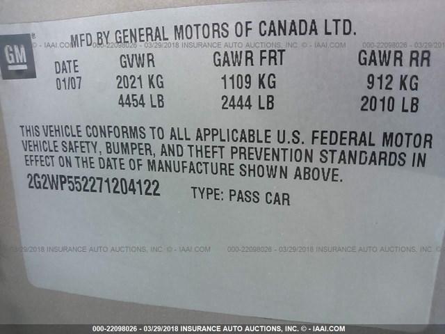 2G2WP552271204122 - 2007 PONTIAC GRAND PRIX Qızıl foto 9