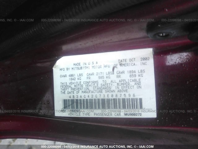 4B3AG42G73E087596 - 2003 DODGE STRATUS SE 栗色 照片 9