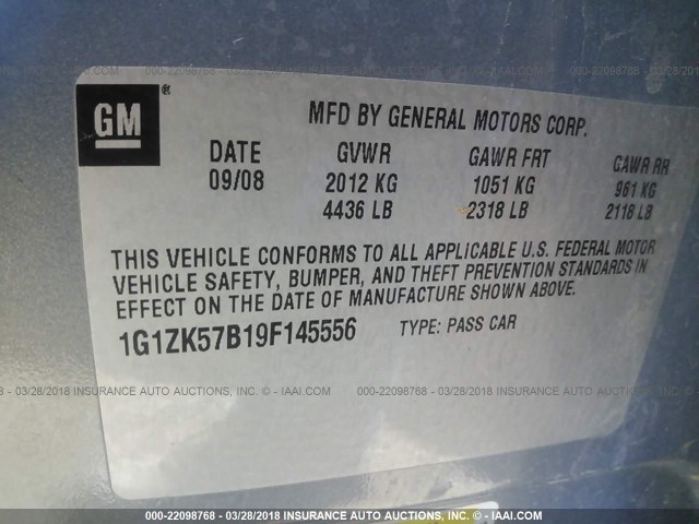 1G1ZK57B19F145556 - 2009 CHEVROLET MALIBU LTZ 浅蓝色 照片 9