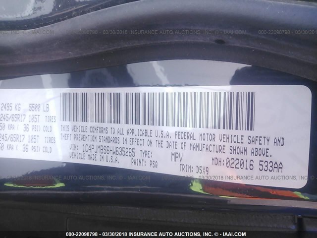 1C4PJMBS6HW635265 - 2017 JEEP CHEROKEE TRAILHAWK 灰色 照片 9