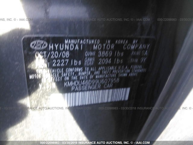 KMHDU46D99U607958 - 2009 HYUNDAI ELANTRA GLS/SE GRAY photo 9