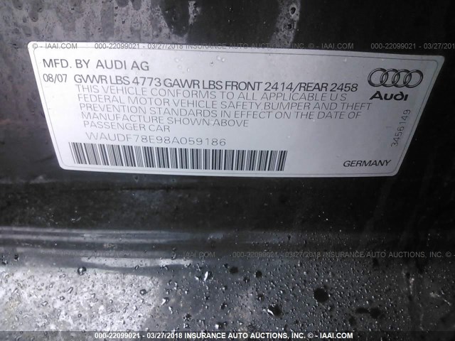 WAUDF78E98A059186 - 2008 AUDI A4 2.0T QUATTRO BLACK photo 9