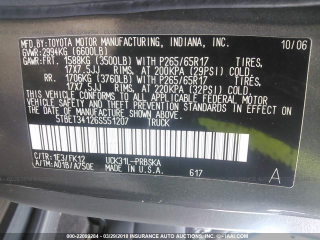 5TBET34126S551207 - 2006 TOYOTA TUNDRA DOUBLE CAB SR5 BROWN photo 9