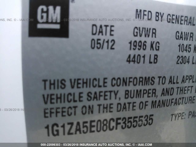 1G1ZA5E08CF355535 - 2012 CHEVROLET MALIBU LS 白色 照片 9