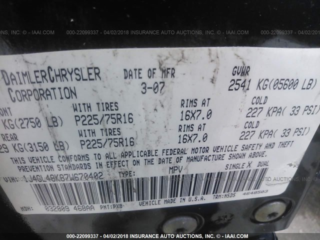 1J4GL48K87W670402 - 2007 JEEP LIBERTY SPORT Qara foto 9