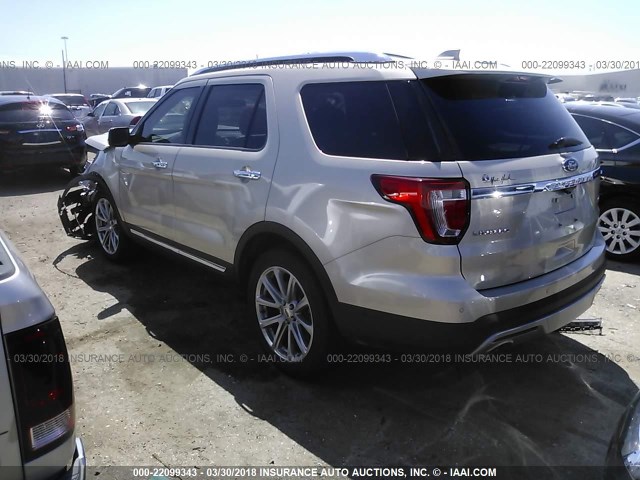 1FM5K7FH6HGA80702 - 2017 FORD EXPLORER LIMITED 米色 照片 3