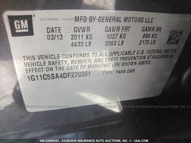 1G11C5SA4DF270391 - 2013 CHEVROLET MALIBU 1LT 灰色 照片 9