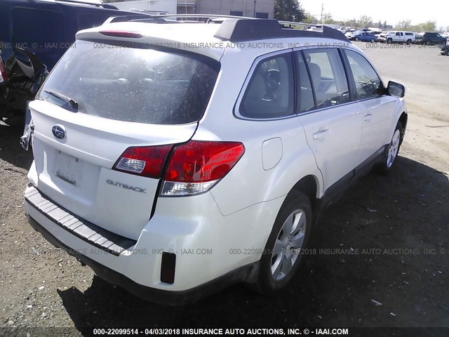 4S4BRCAC4C3236142 - 2012 SUBARU OUTBACK 2.5I WHITE photo 4