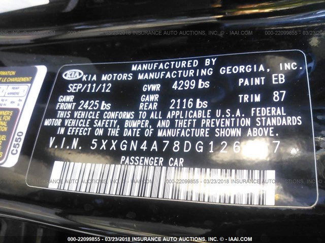 5XXGN4A78DG126467 - 2013 KIA OPTIMA EX BLACK photo 9