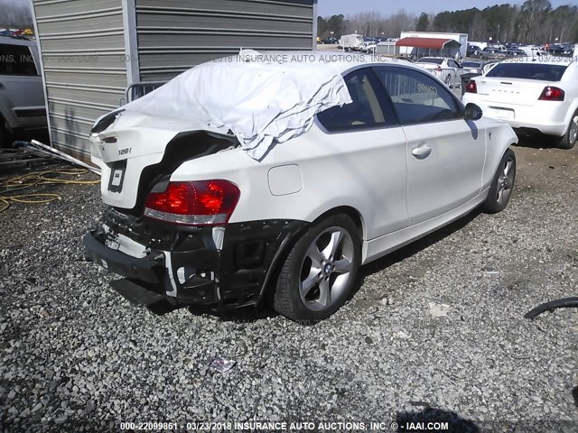 WBAUP73548VF09889 - 2008 BMW 128 I WHITE photo 4