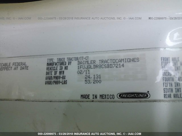 1FUJGLDR8CSBD7214 - 2012 FREIGHTLINER CASCADIA 125  Unknown photo 10