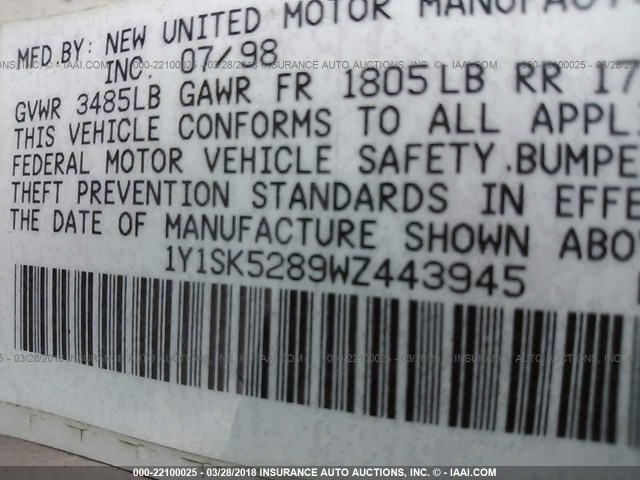 1Y1SK5289WZ443945 - 1998 CHEVROLET GEO PRIZM LSI TAN photo 9