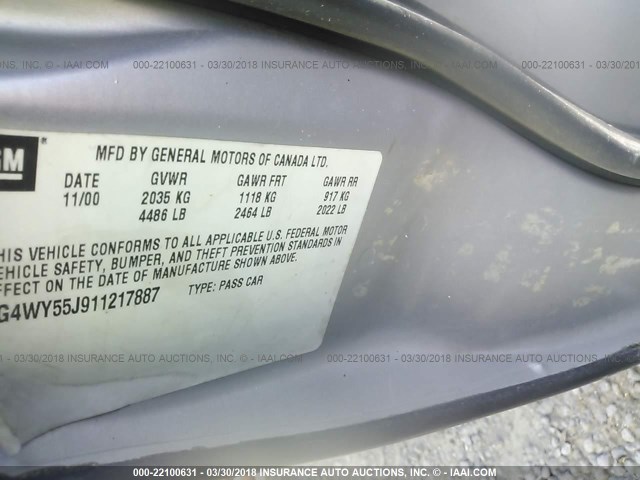 2G4WY55J911217887 - 2001 BUICK CENTURY LIMITED SILVER photo 9