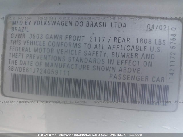 9BWDE61J724059111 - 2002 VOLKSWAGEN GTI 337 SILVER photo 9