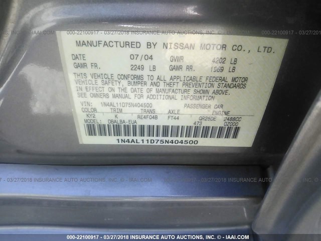 1N4AL11D75N404500 - 2005 NISSAN ALTIMA S/SL TAN photo 9