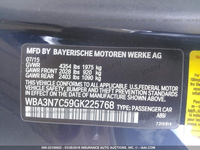 WBA3N7C59GK225768 - 2016 BMW 428 I BLUE photo 9