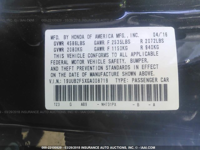 19UUB2F5XGA008719 - 2016 ACURA TLX TECH BLACK photo 9