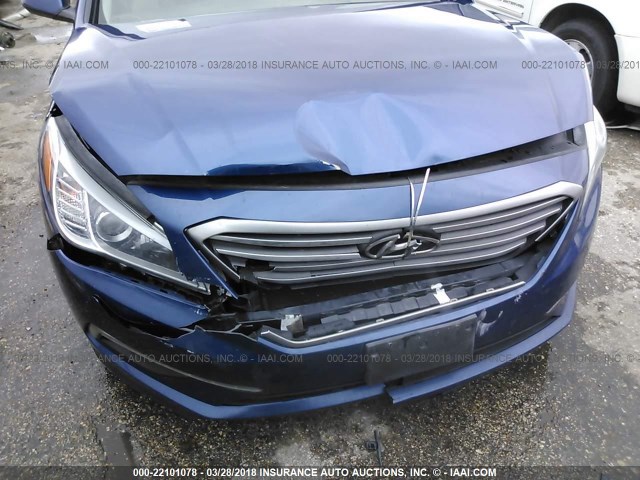 5NPE24AF5FH072995 - 2015 HYUNDAI SONATA SE BLUE photo 6