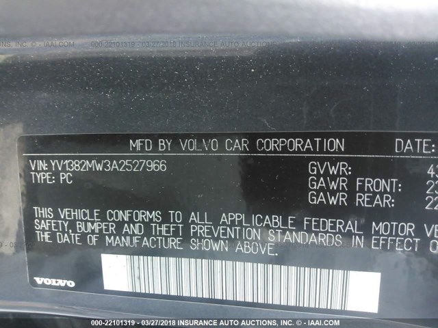 YV1382MW3A2527966 - 2010 VOLVO V50 2.4I GRAY photo 9