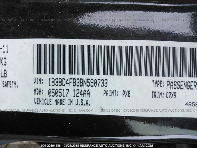 1B3BD4FB3BN590733 - 2011 DODGE AVENGER EXPRESS BLACK photo 9