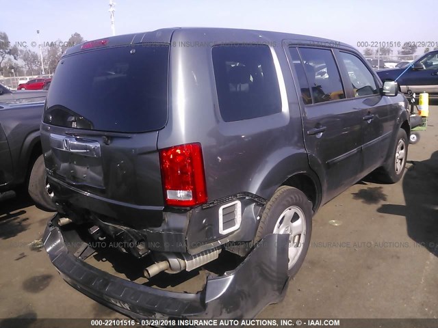 5FNYF3H24CB014238 - 2012 HONDA PILOT LX GRAY photo 4