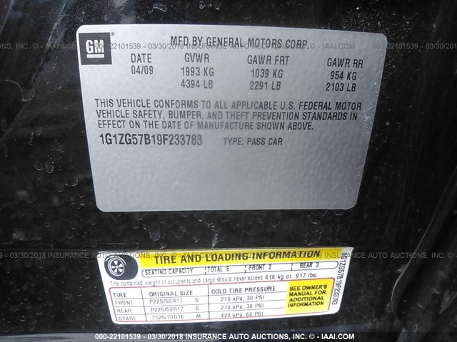 1G1ZG57B19F233783 - 2009 CHEVROLET MALIBU LS Qara foto 9