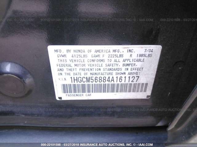 1HGCM56884A161127 - 2004 HONDA ACCORD EX Dark Blue photo 9