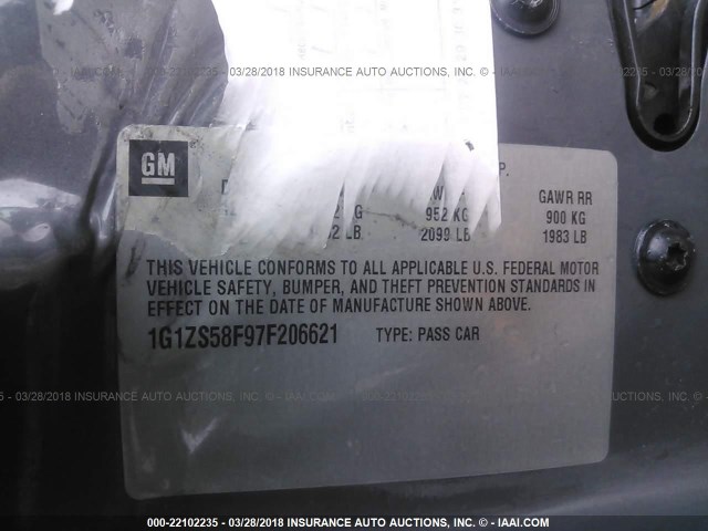 1G1ZS58F97F206621 - 2007 CHEVROLET MALIBU LS 灰色 照片 9