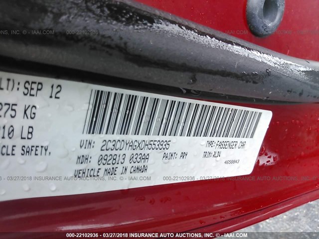 2C3CDYAGXDH553935 - 2013 DODGE CHALLENGER SXT RED photo 9