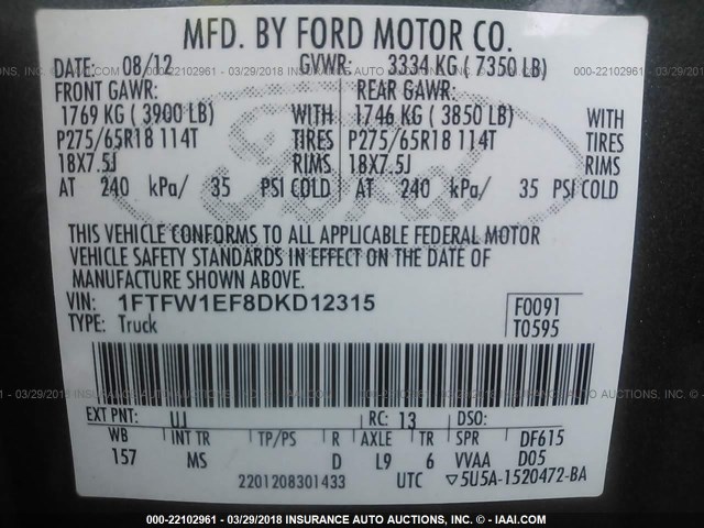 1FTFW1EF8DKD12315 - 2013 FORD F150 SUPERCREW GRAY photo 9