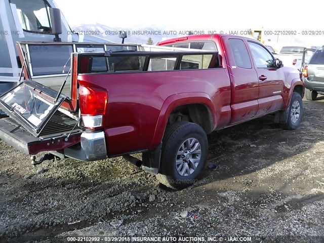 5TFSX5EN8GX042956 - 2016 TOYOTA TACOMA ACCESS CAB/SR/SR5 წითელი ფოტო 4