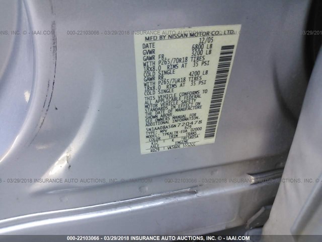 5N1AA08A56N720478 - 2006 NISSAN ARMADA SE/LE SILVER photo 9