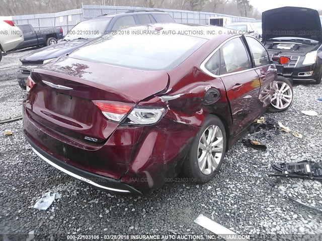 1C3CCCAB6FN594454 - 2015 CHRYSLER 200 LIMITED RED photo 4