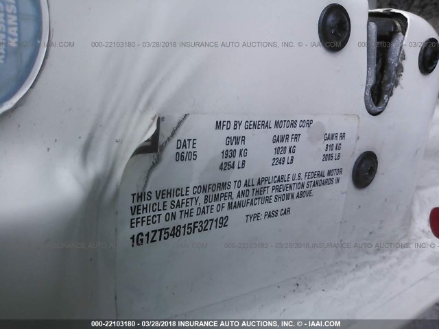 1G1ZT54815F327192 - 2005 CHEVROLET MALIBU LS Ağ foto 9