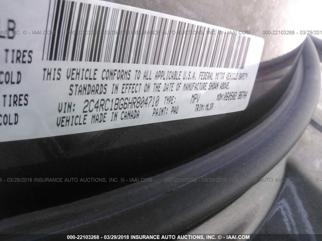 2C4RC1BG6HR804710 - 2017 CHRYSLER PACIFICA TOURING L ნაცრისფერი ფოტო 9