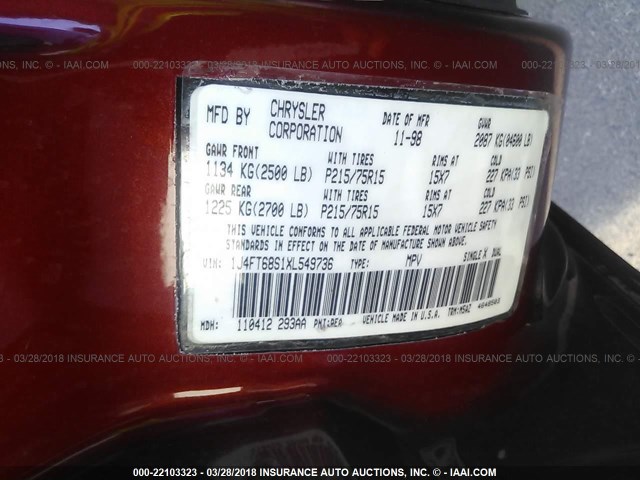 1J4FT68S1XL549736 - 1999 JEEP CHEROKEE SPORT/CLASSIC წითელი ფოტო 9