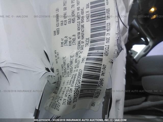 3D7KS28A37G839857 - 2007 DODGE RAM 2500 ST/SLT 白色 照片 9