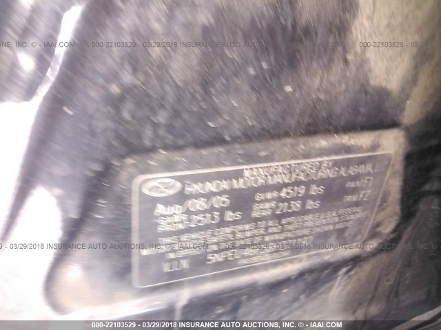 5NPEU46F56H021192 - 2006 HYUNDAI SONATA GLS/LX BLACK photo 9