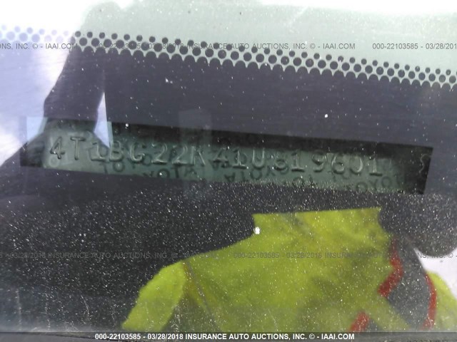 4T1BG22K41U819601 - 2001 TOYOTA CAMRY CE/LE/XLE BLUE photo 9