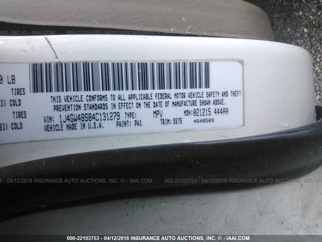 1J4GW48S84C131279 - 2004 JEEP GRAND CHEROKEE LAREDO/COLUMBIA/FREEDOM 白色 照片 9