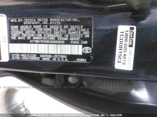 4T1BK1FK9CU006809 - 2012 TOYOTA CAMRY SE/XLE Dark Blue photo 9