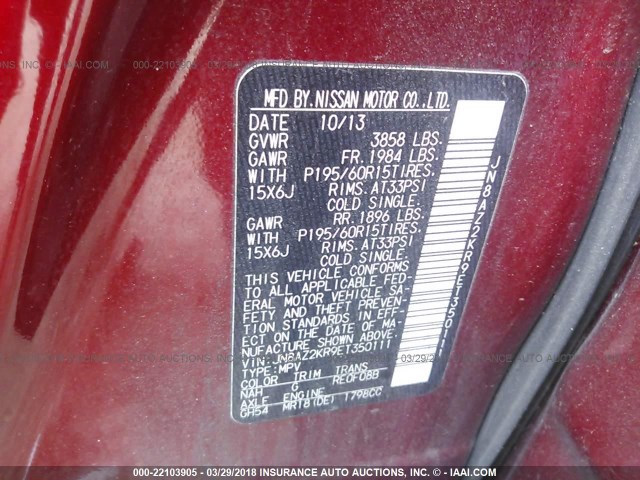 JN8AZ2KR9ET350111 - 2014 NISSAN CUBE S/SL RED photo 9